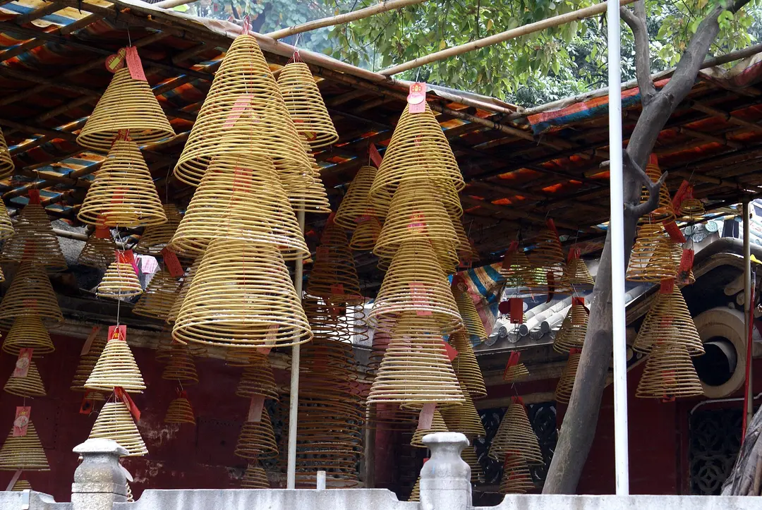 Large coils of incense hanging from the eaves at A-Ma Temple
